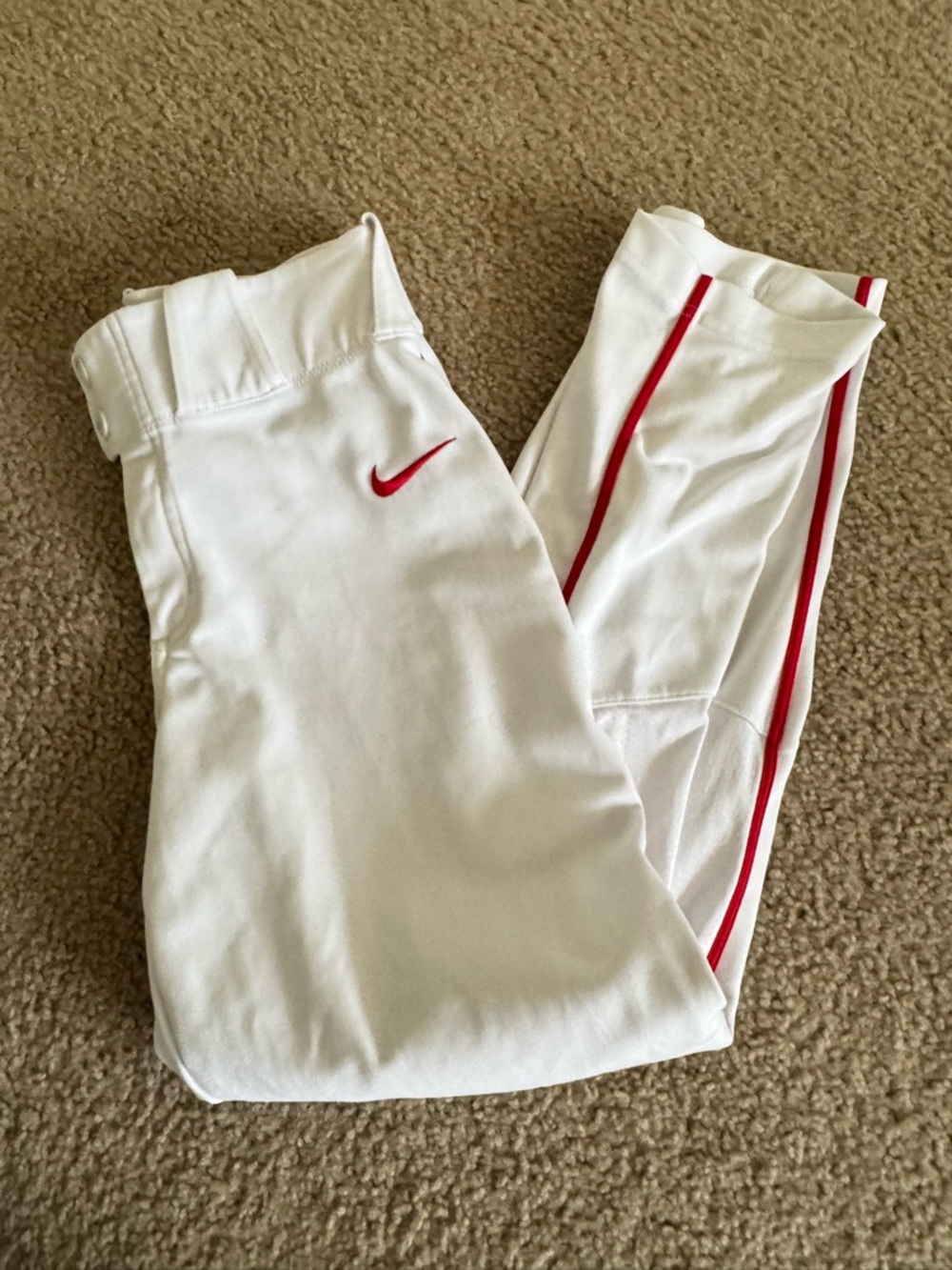Nike White Kids Baseball Pants with Red Piping